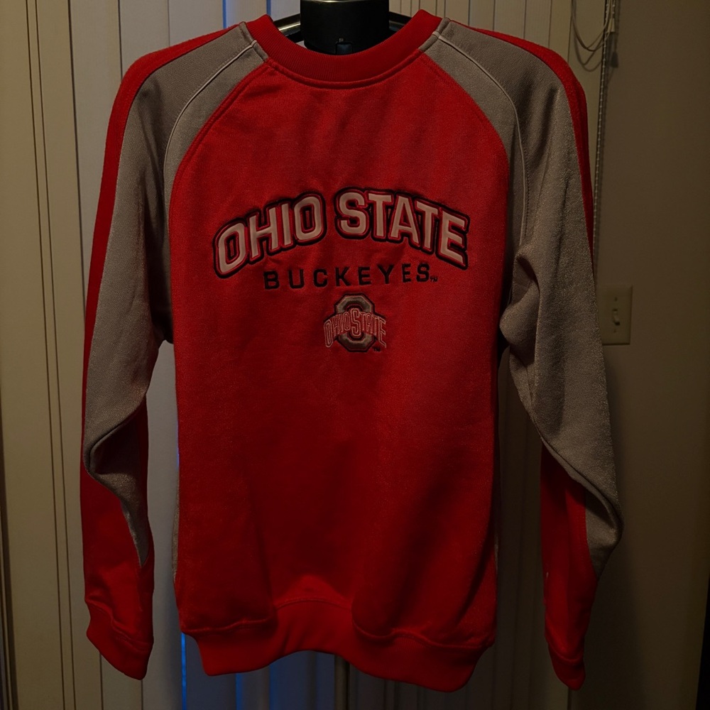 Ohio State Buckeyes Starter Raglan Crewneck Red/Gray Sweatshirt, Like New